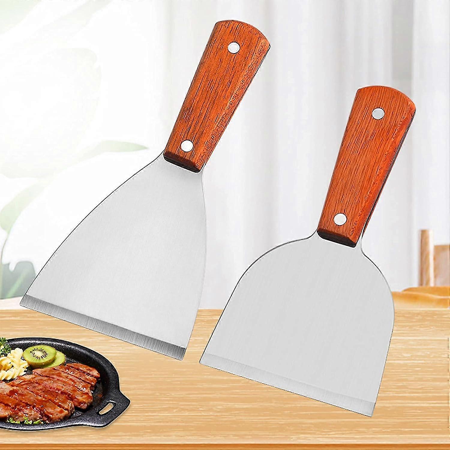 Wooden Handle Stainless Steel Spatula High Quality Steak Spatula Wooden Handle Spatula Grill Scraper with Riveted Wooden Handle, for Kitchen, Catering