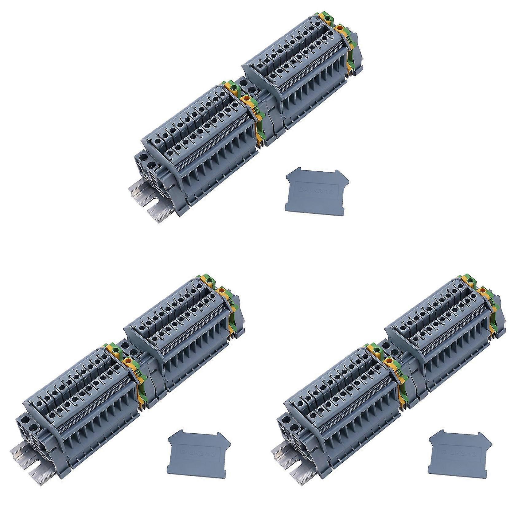 3x Din Rail Terminal Blocks Kit,uk5n Terminal+ground Blocks+rail+d-uk End Covers+e/uk End Brackets+
