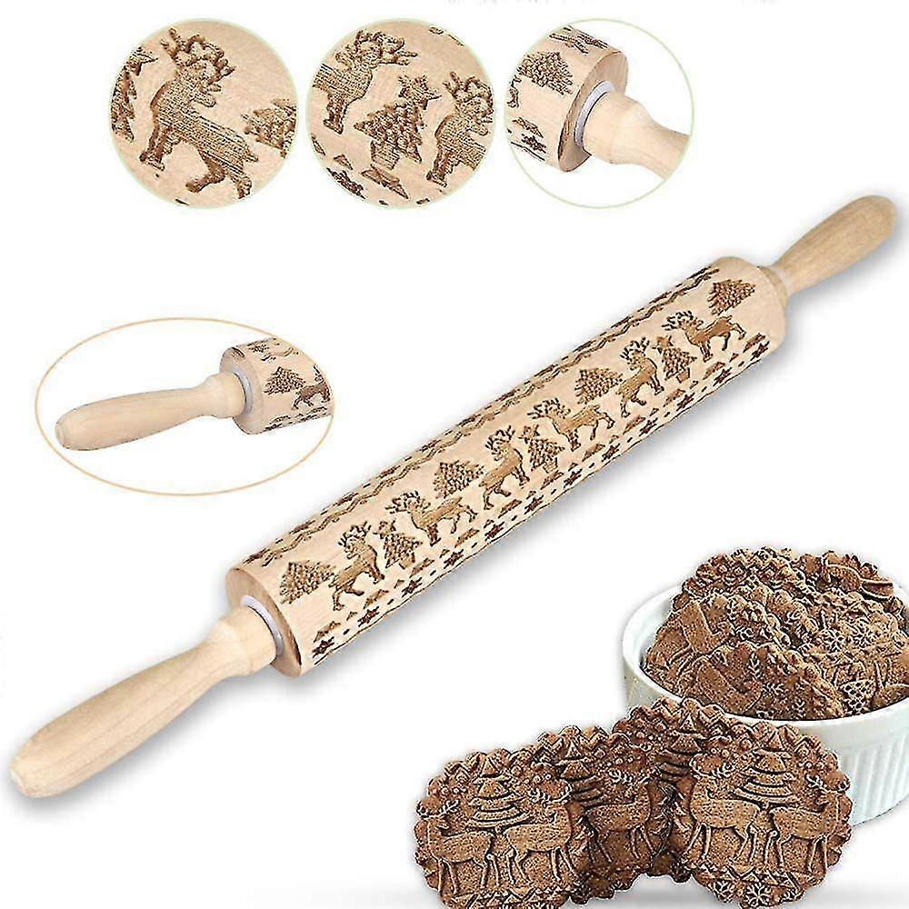 Embossed Wooden Rolling Pin, Engraved Embossed Rolling Pin,deer