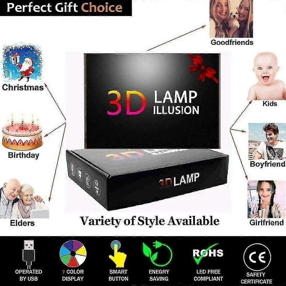 7-Color Touch 3D Night Light - Cool Bedside LED Lamp, Perfect Gift Idea