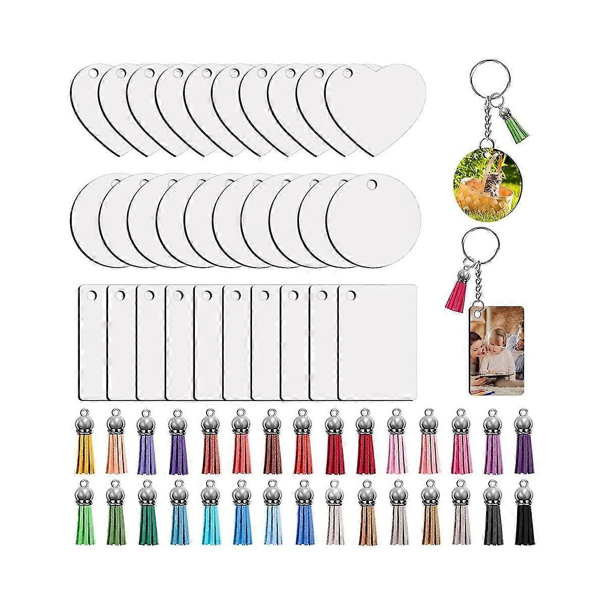 Sublimation Key Ring Blanks Set with Heat Transfer MDF Blank 3 Shapes Tassels Pendant Jump Rings Ke