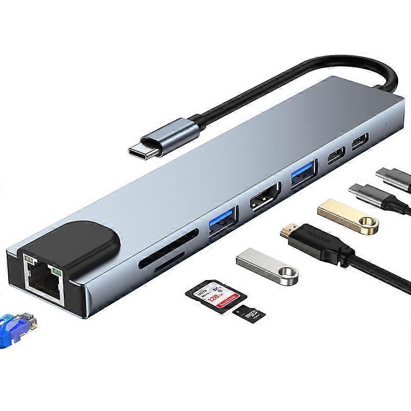 MIMIGO 8-in-1 USB C Hub Docking Station, USB C Adapter mit 4K HDMI, 2 USB 3.0, TF/SD Reader, Ethernet, Power Delivery für MacBook Pro, Surface Pro, i