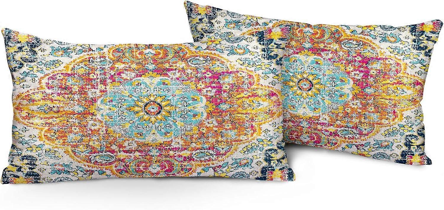 2'li Boho Yastık Kılıfları Seti 12"x20" Turuncu Bohemian Halı Çift Taraflı Desen Keten Yastık Kılıfları Yastık Kılıfı Çiftlik Evi Kanepe Yatak Dekorasyon için
