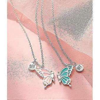 Hifot Collana Dell'amicizia Per 2 Ragazze – Ciondolo A Cuore Magnetico Con Farfalla E Stella, Catena In Argento Regolabile 52cm - 2