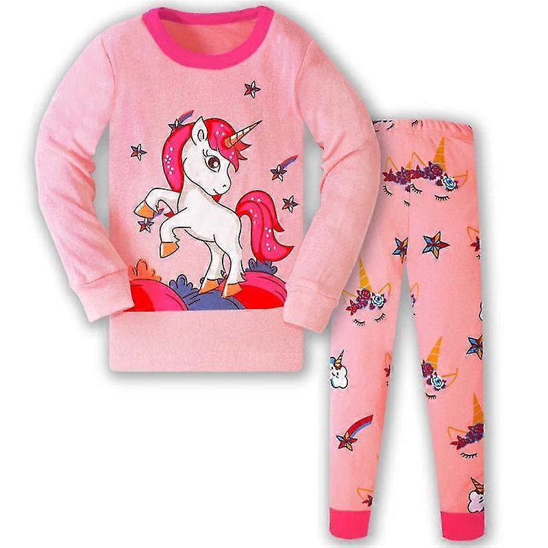 Top Brand Barnpyjamas Nattkläder Barn Nattkläder Bomull Pojkar Flickor Kläder Sets Bilar Tryck Mode Topp + Byxor Kostymer, Tb726 Rosa