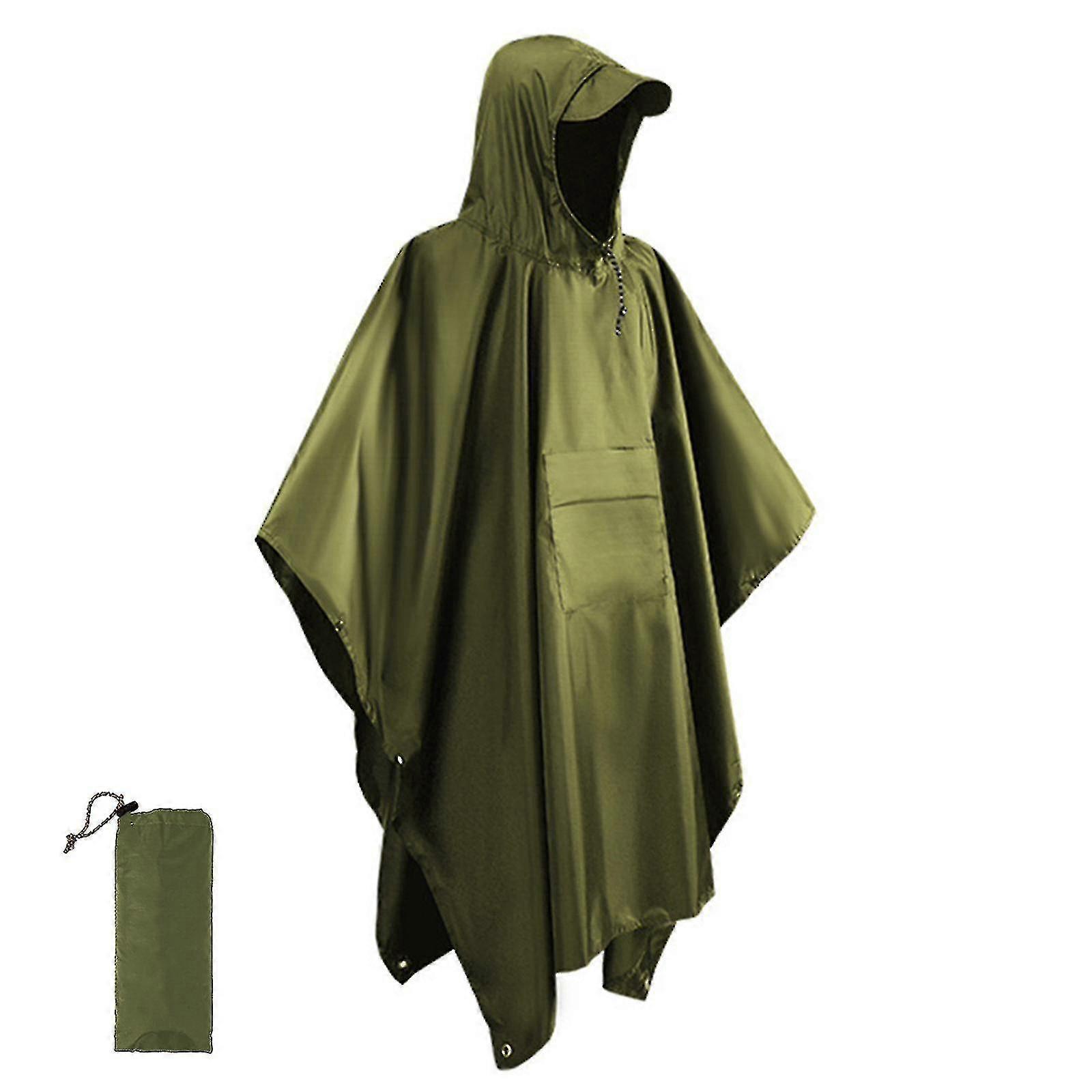 Military Style Poncho Multi Use Rip Stop Camouflage Rain Ponchohooded Waterproof Raincoat For Outdoor Activities