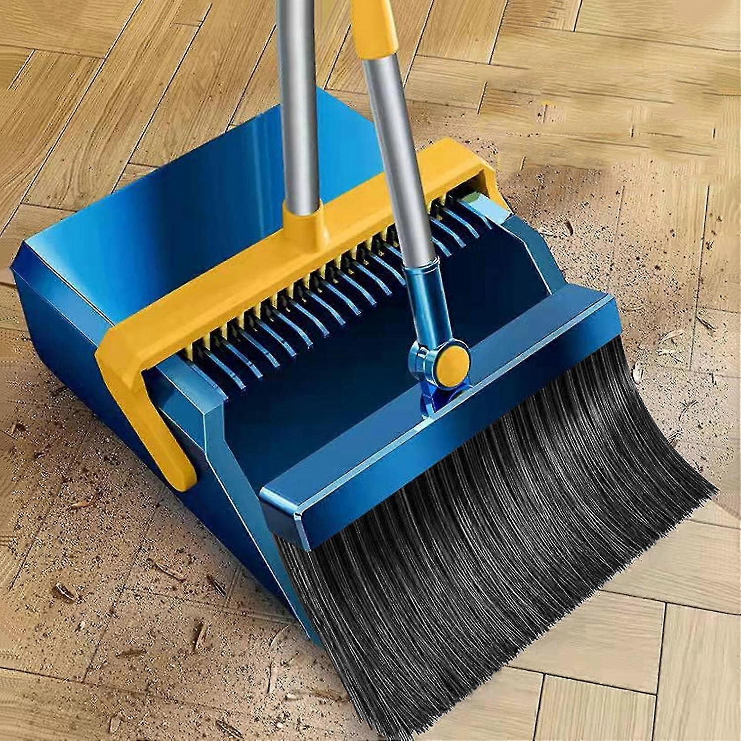 Broom and Dustpan Set - Upright Standing Sweep Combo for Home, Office, Kitchen, Lobby - Floor Cleaning Dustpan