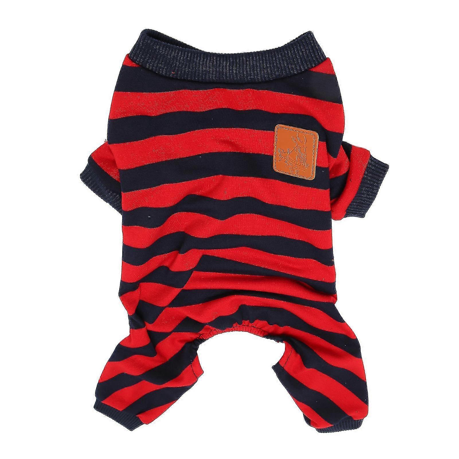 Pyjama pour chien rayé léger à la mode en rouge et bleu pour la maison