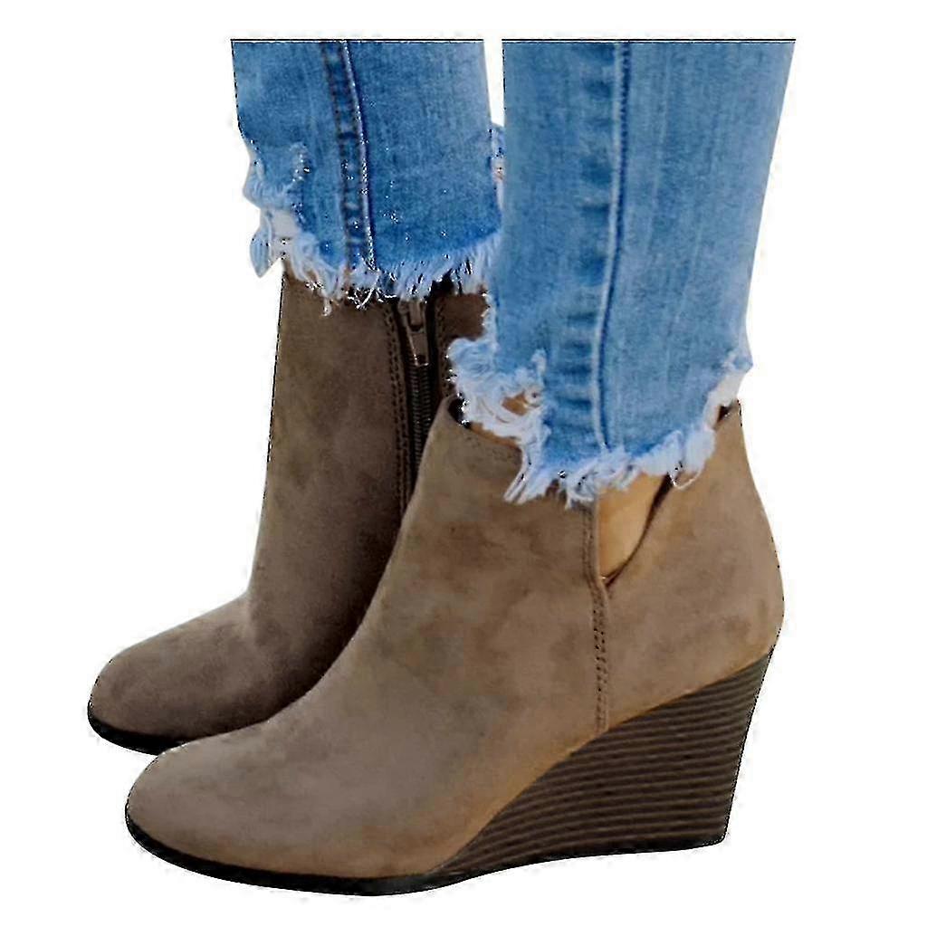 Femmes Warm Suede Wedge Zipper Solid Color Ankle Boots