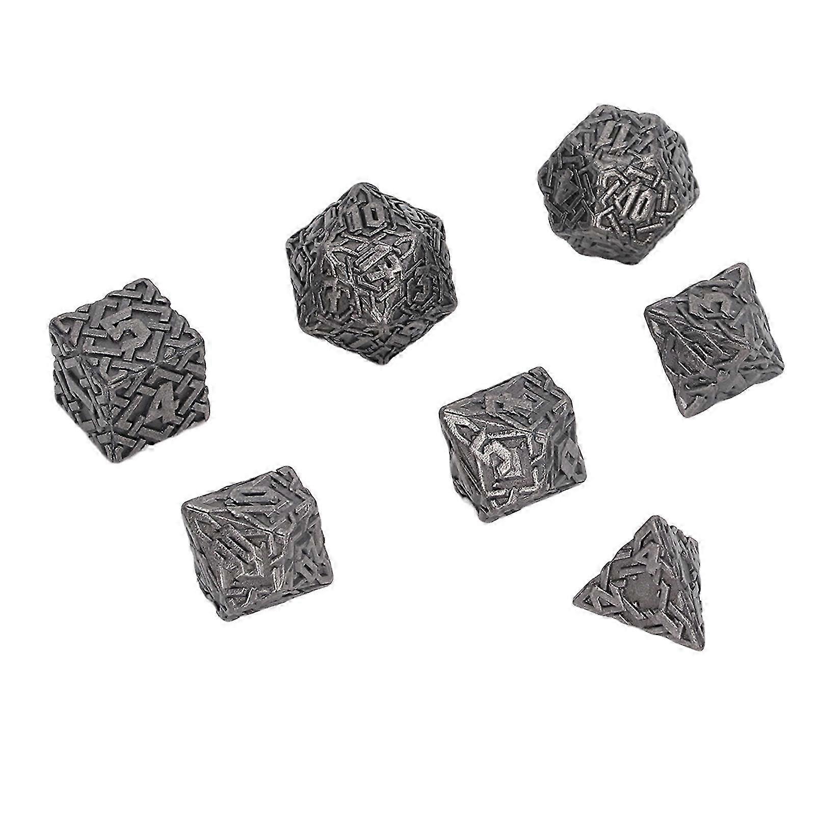 Metal Polyhedral Dice Set with Engraved Large Numbers - 7 Pieces for Board Games and Portable Use