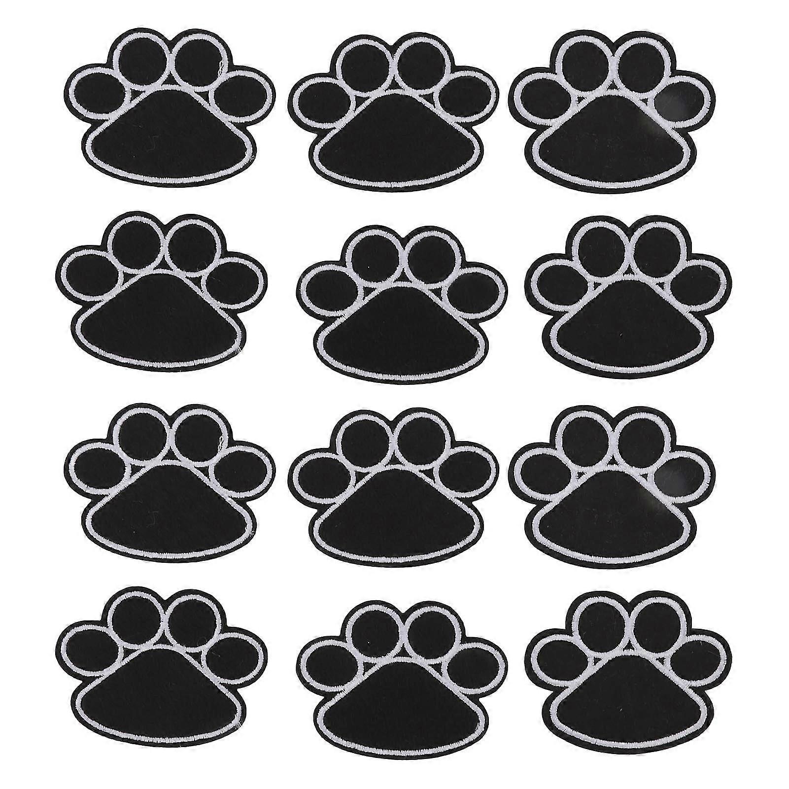Black Puppy Paw Decorative Iron-On Embroidered Patches - 12 Pack for DIY Clothing, Bags, Skirts, Shoes