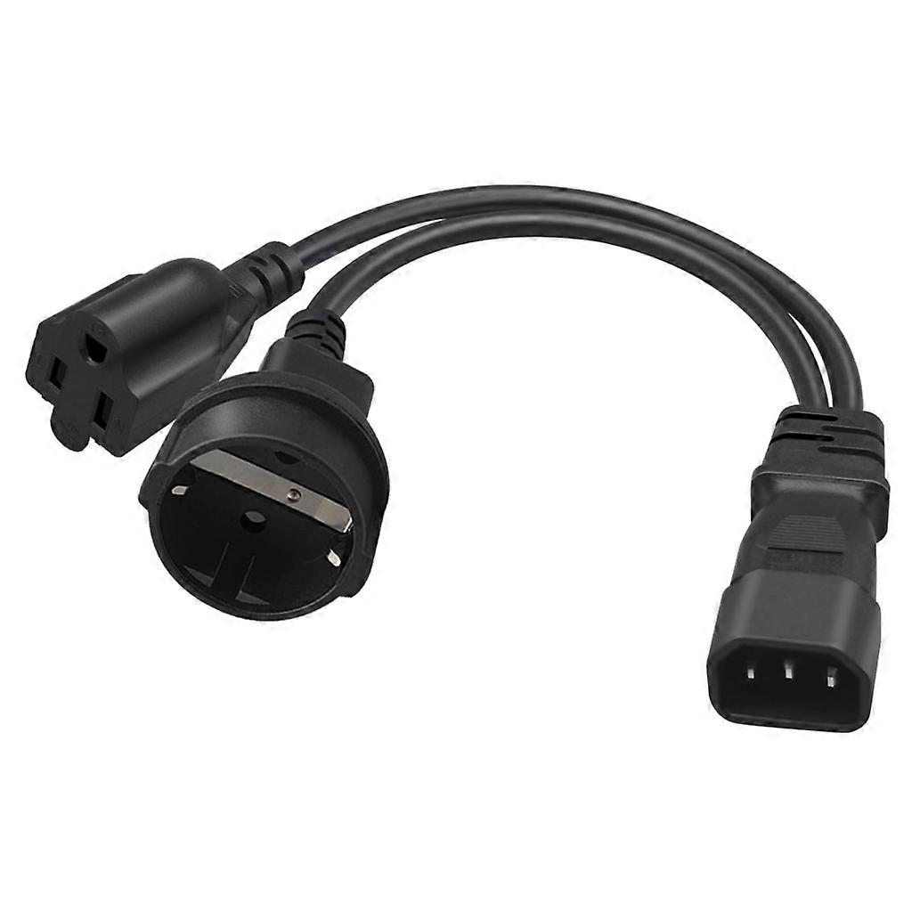 C14 to 5-15R EU 4.8mm Y Splitter Adapter Extension Power Cable Cord 32cm