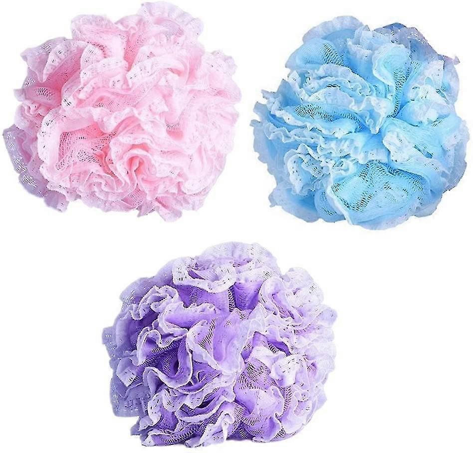 3x Nylon Exfoliating Massage Sponge Shower Flower Random Color