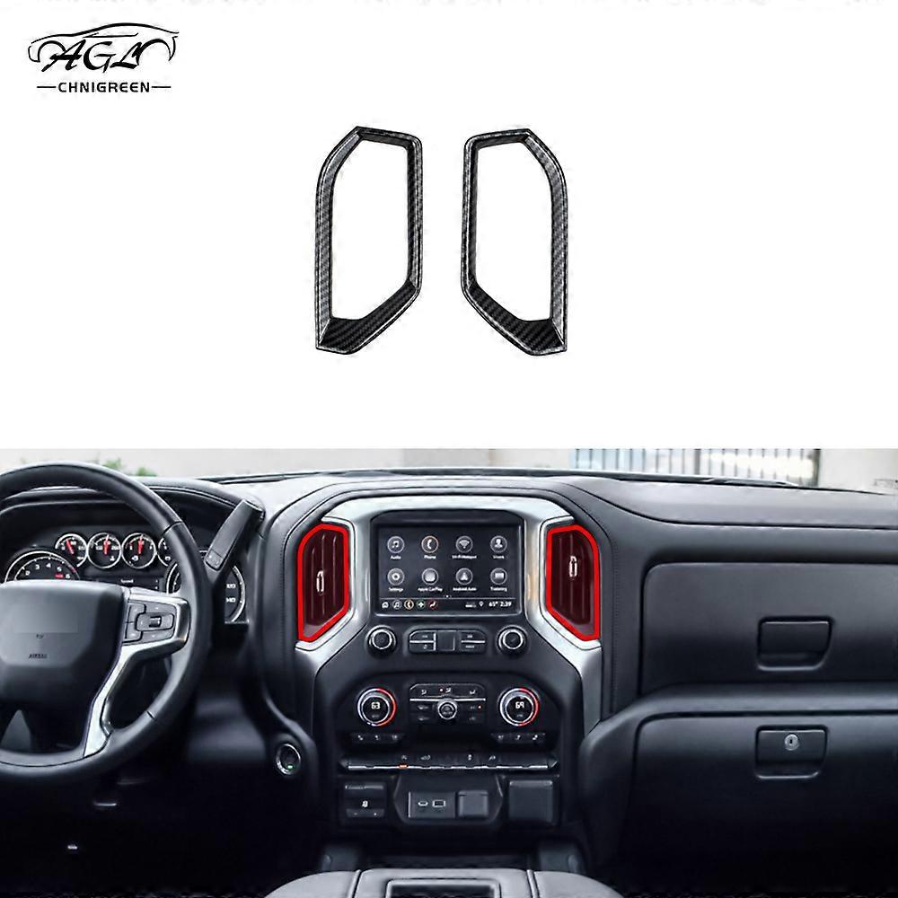 ABS Carbon Fiber Color Center Console Navigation Screen Frame Panel Air Vent Cover Trim for Chevrolet Silverado 2019-2022