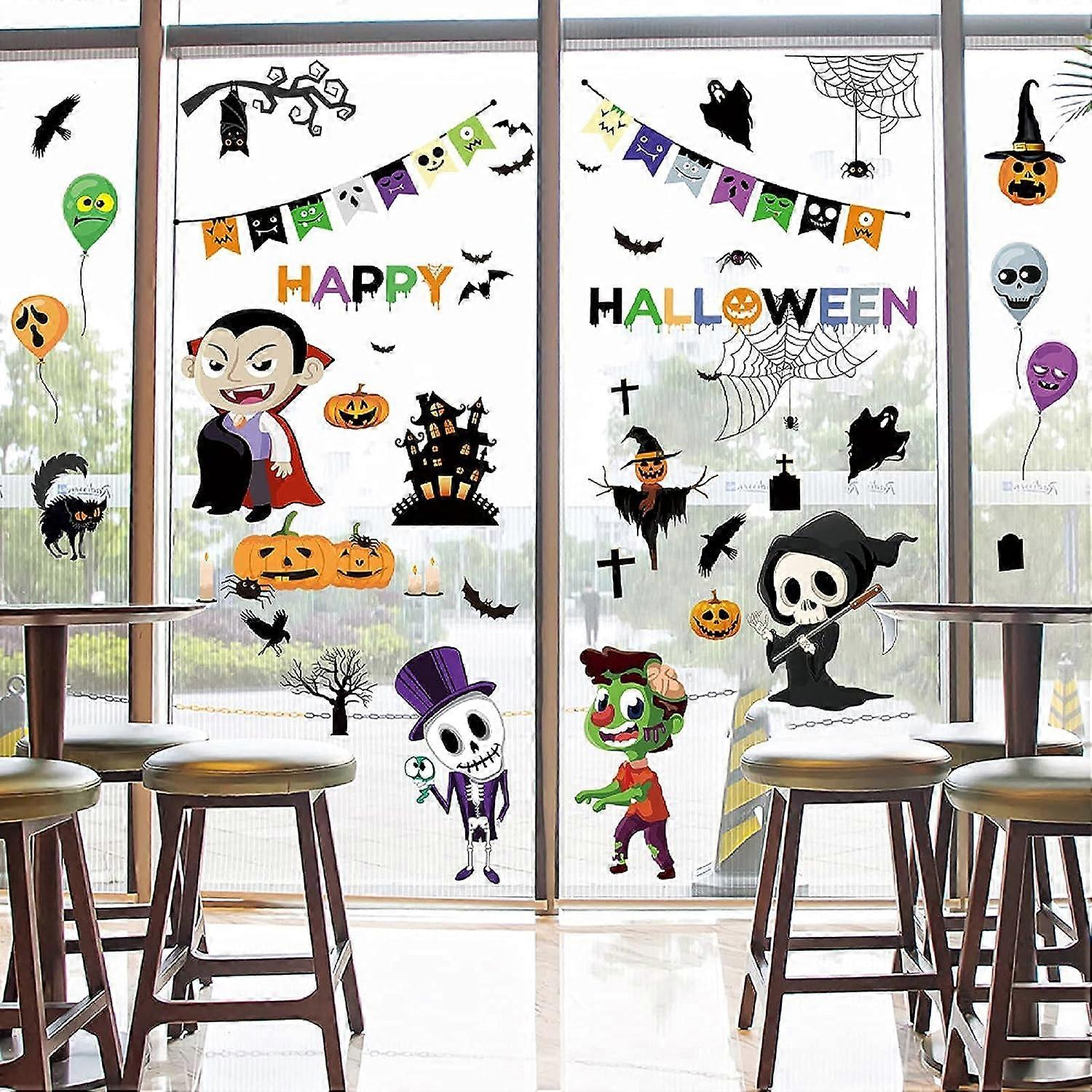 Halloween Window Decoration Stickers, PVC Double Sided Window Stickers Reusable Stickers for Showcase Halloween Decorations (9 Sheets, 21x29cm)