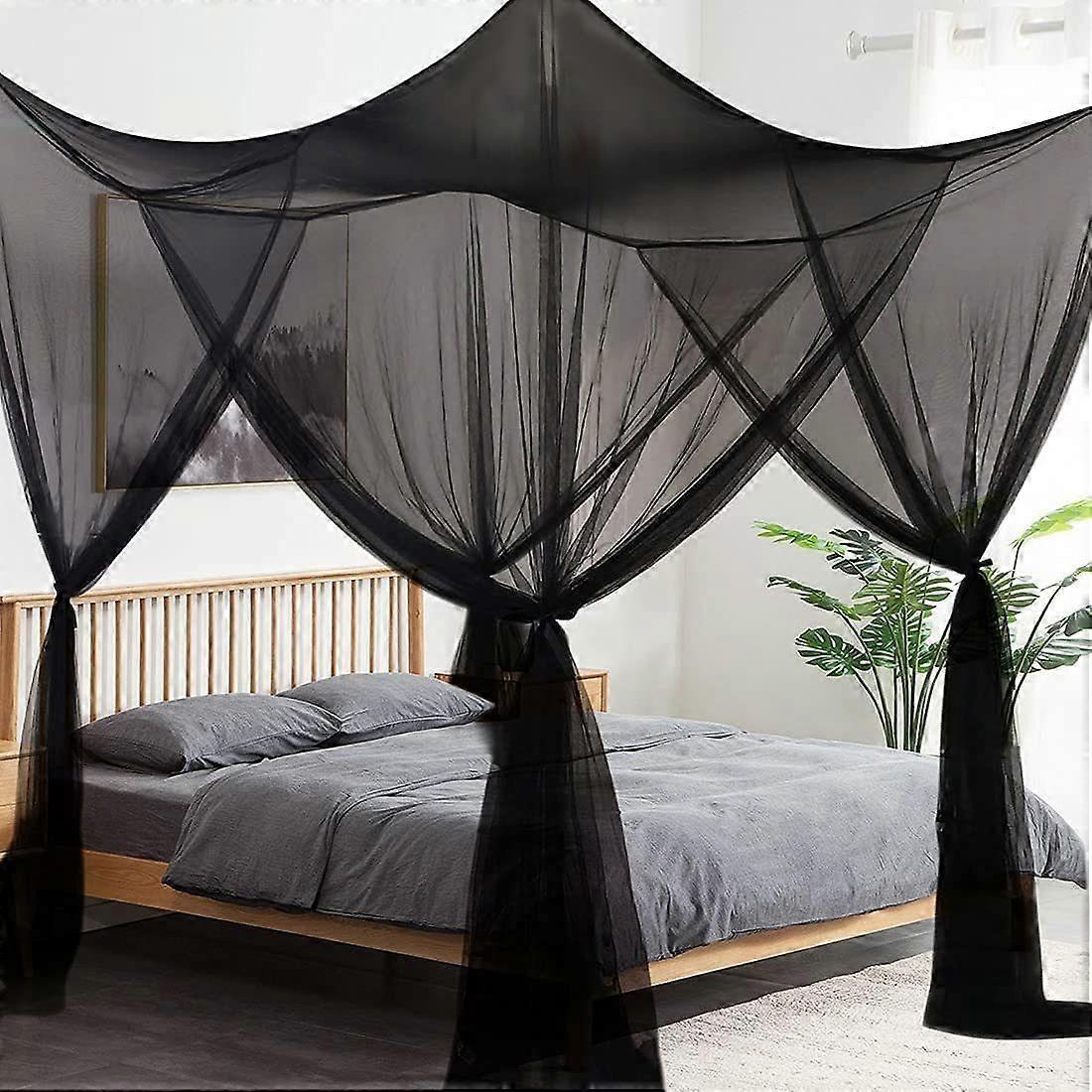 Mosquito Net Canopy For Bed With LED Lights – Queen/King Size, 4-Poster With Hooks