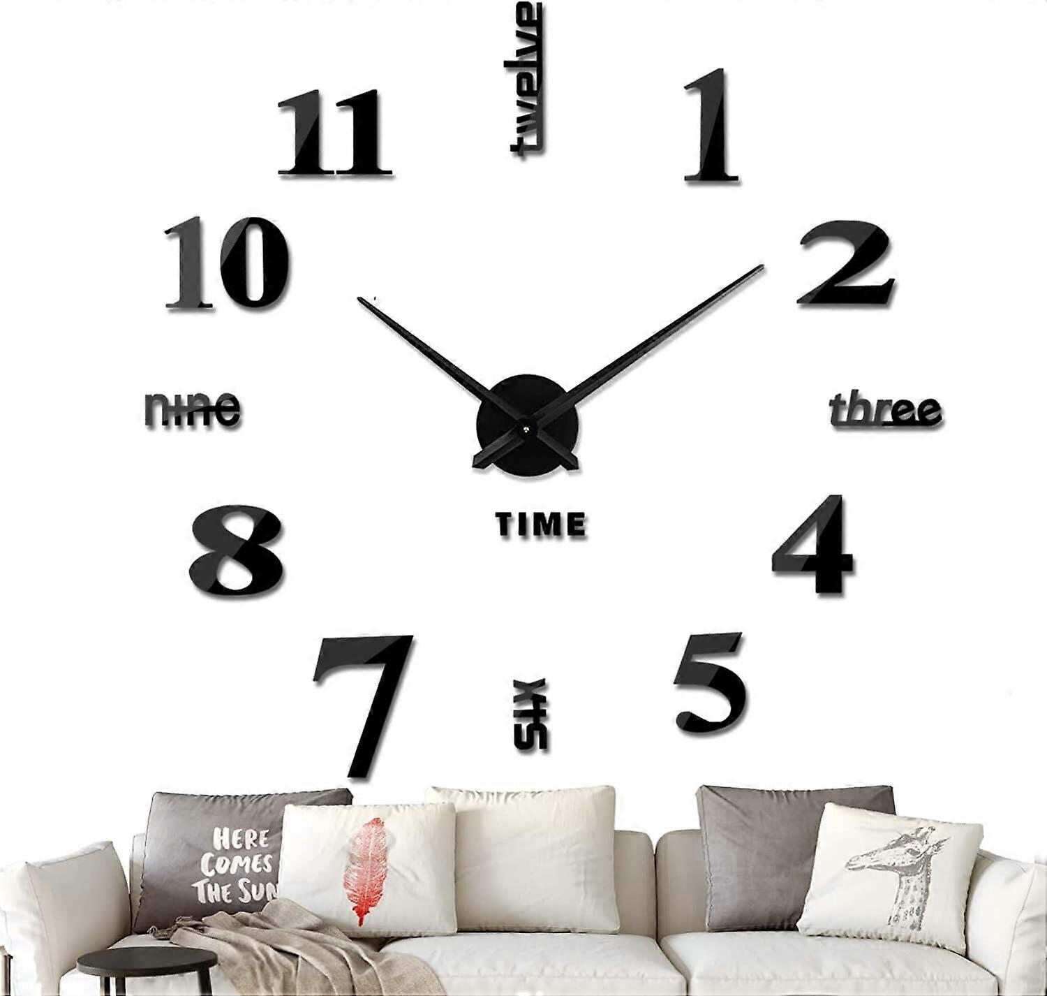 Frameless DIY Wall Clock,Large Modern 3D Mirror Sticker kit for Home Decoration