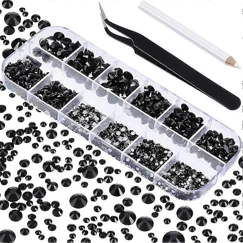 2000 Pieces Flat Back Gems Round Crystal Rhinestones 6 Sizes With Pick