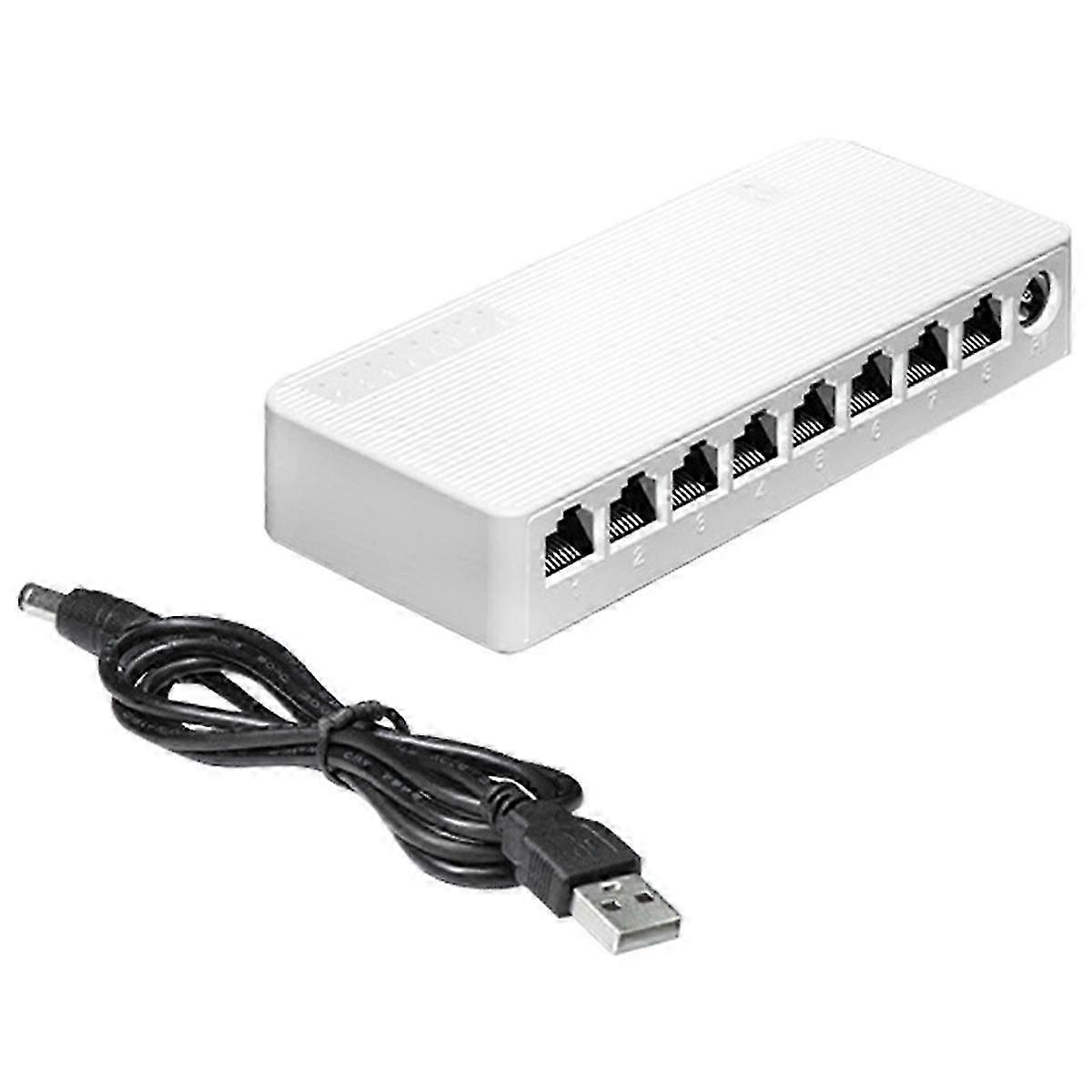 8 Port 100Mbps Ethernet Switch Mini Switch Tragbarer Ethernet Splitter Hub mit USB-Kabel für Home Office Wohnheim