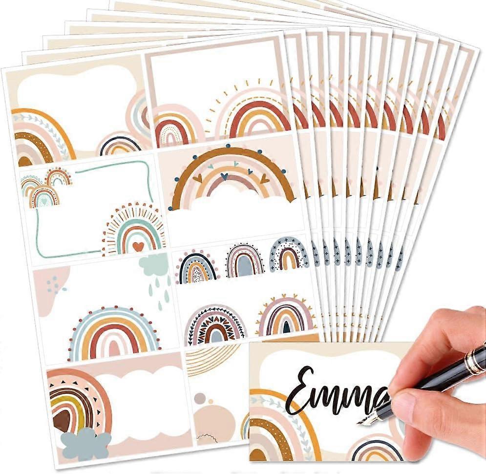 80Pcs Self Adhesive Name Tags Sticker 3.3x2.4 Inch Waterproof Blank Label Stickers with Boho Rainbow Pattern Writable Adhesive Name Label Sticky Name 