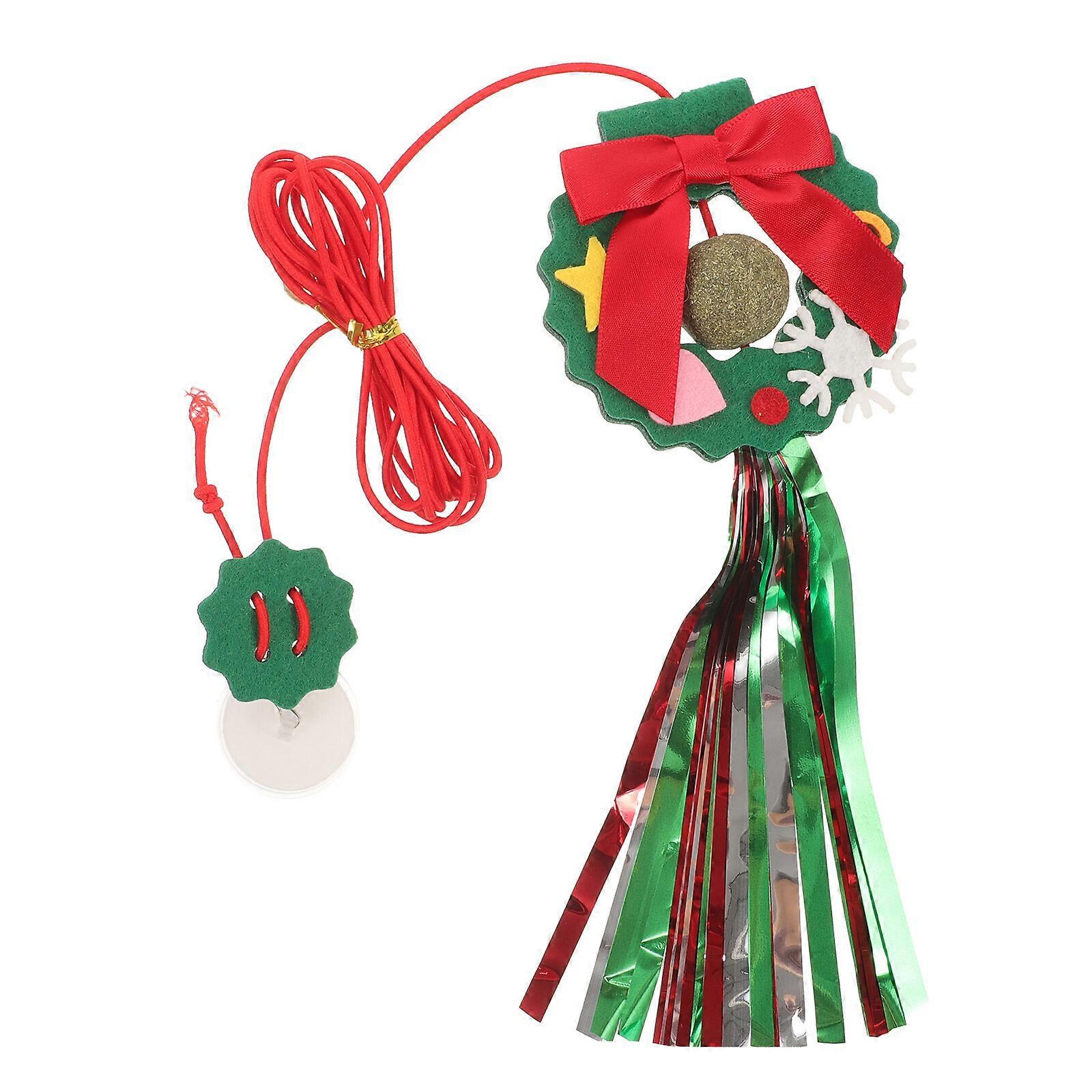 Hanging Door Cat Toy Interactive Door Elastic Cord Toy Xmas Style Sticky Wreath Toy