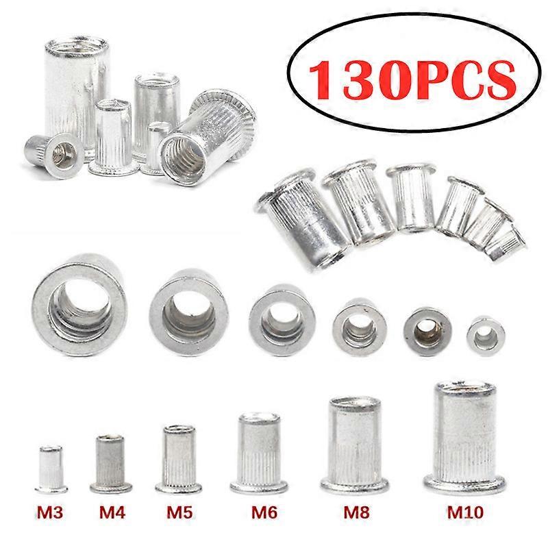 130PCS M3/4/5/6/8/10 Aluminum Alloy Rivnut Flat Head Threaded Rivet Insert Nutsert Cap Rivet Nut