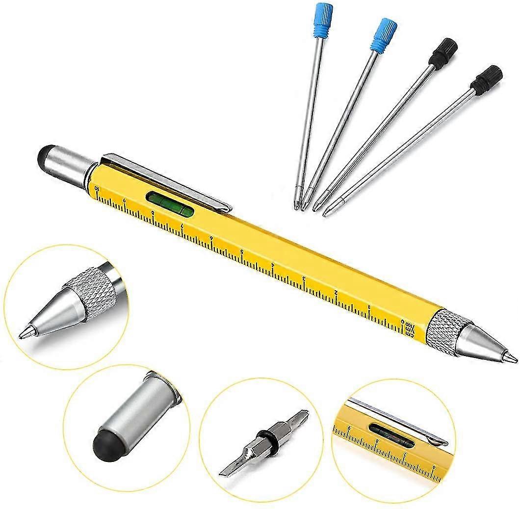 Multifunction Tool Pen, 6 In 1 Tech Pen Tool With Ruler, Spirit Level, Ballpoint