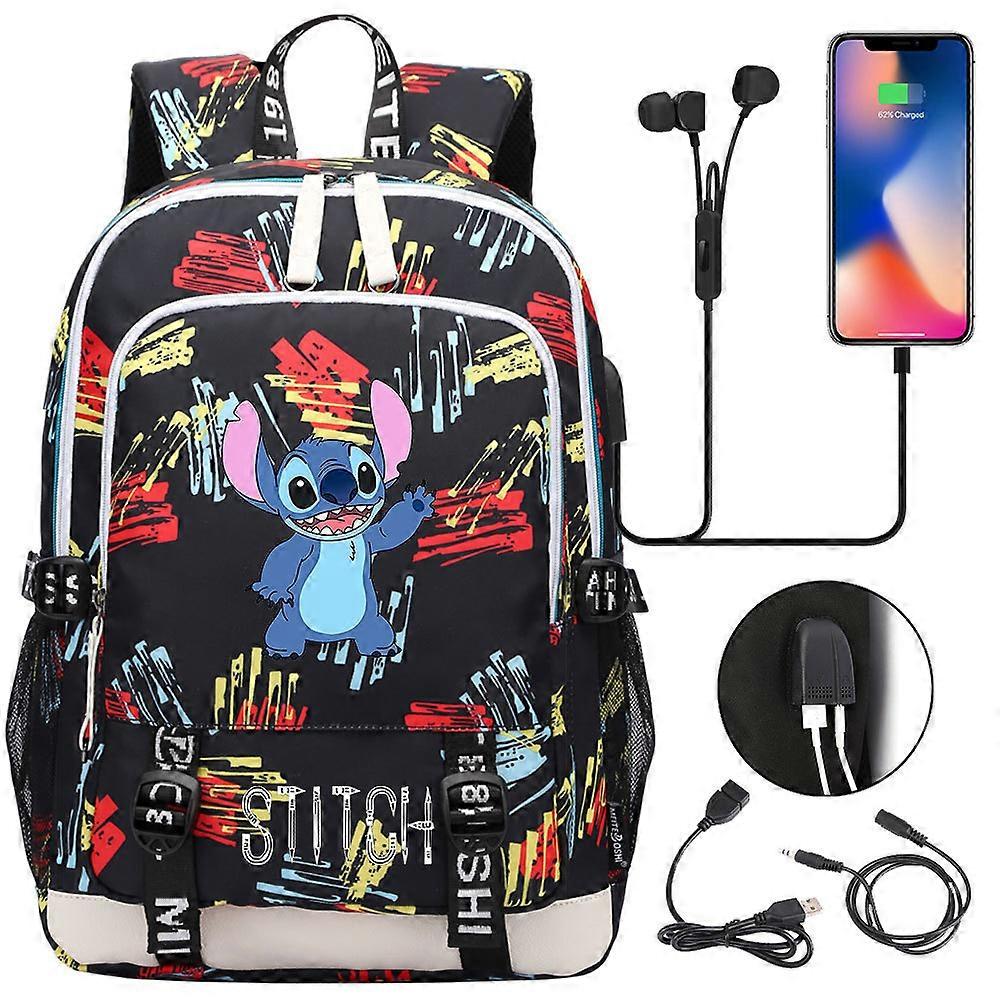 Stitch Travel Bag, School Bag with USB Charging, Oxford Backpack for Lilo and Stitch Fans, Teenagers Laptop Bag, Ideal Birthday Gift Bag High Quality