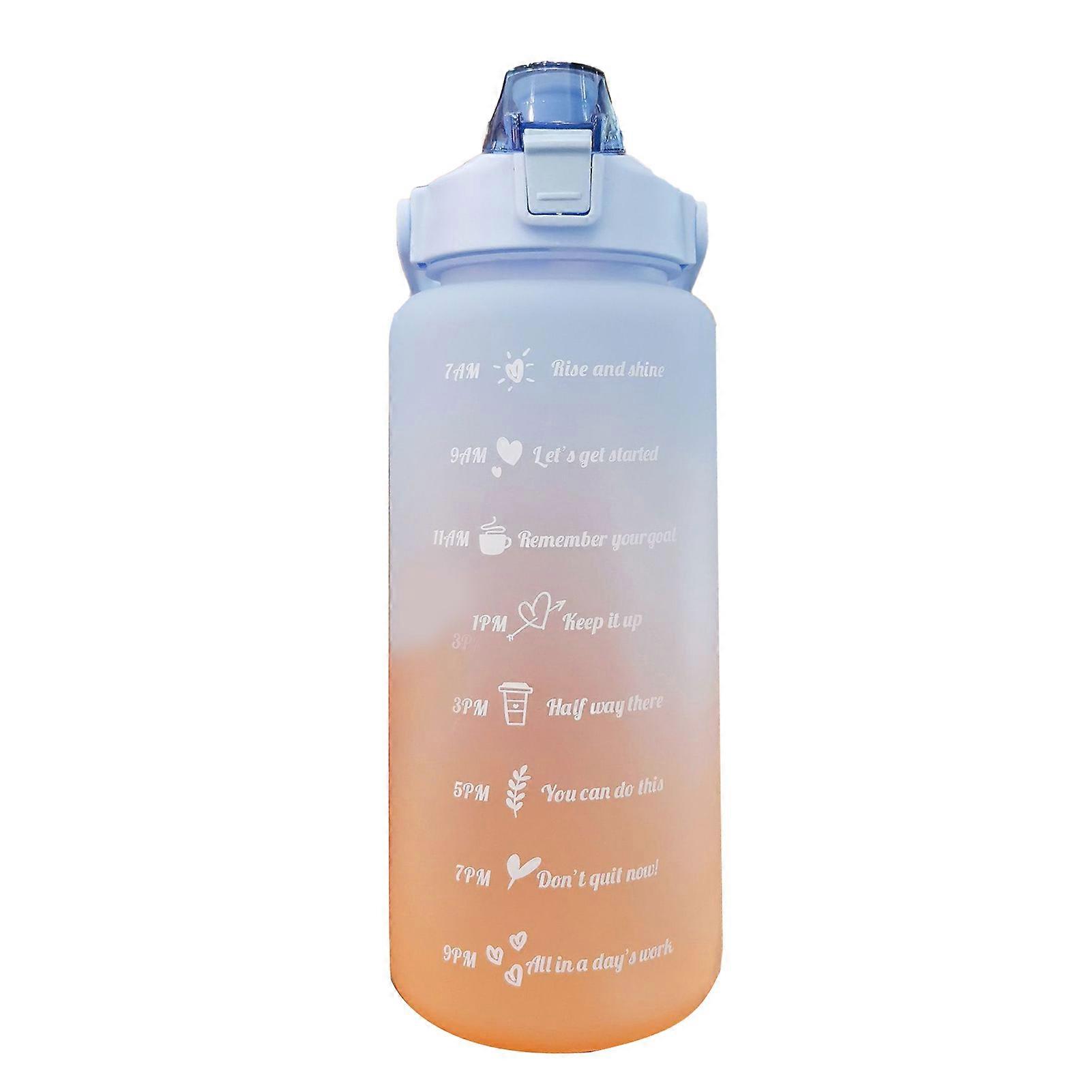 2024Straw Bottle Leakage Proof Frosted Gradient Color One Click Open Sports Water Cup with Handle Clear Scale 2000ml Light Blue