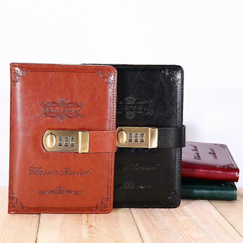 New product,Diary With Lock - Leather Password Locking Journal Secret With Combination Lock - black
