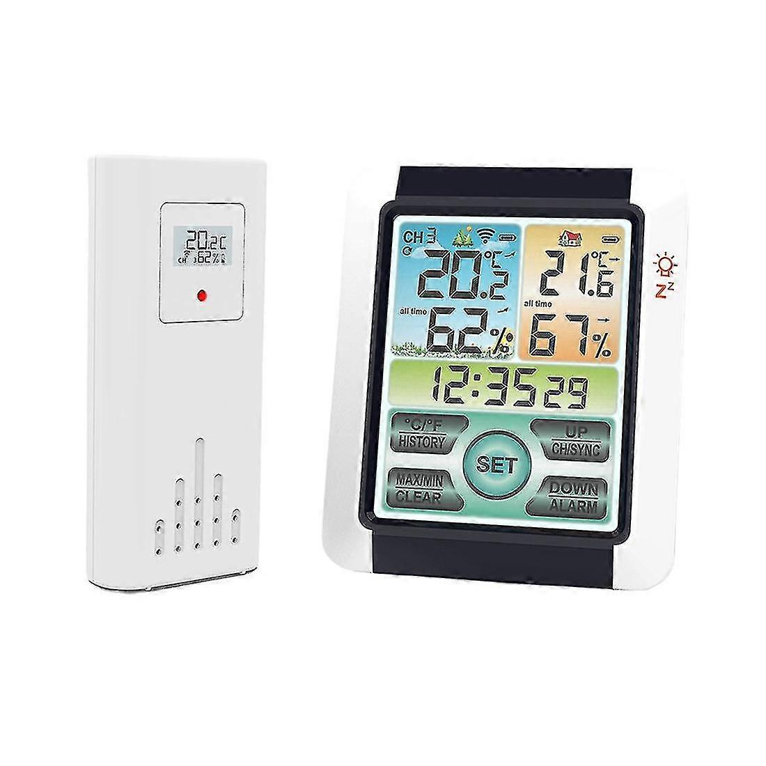 Weather Stations Wireless Home Weather Station Color Hygrometer Alarm Clock With Transmitter