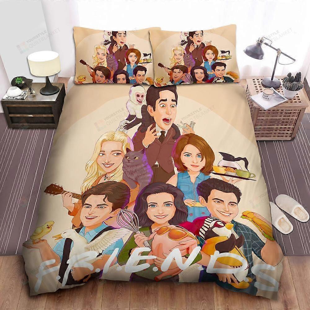 v2020 Bed Sheets Friends In Cartoon Characters Illustration Duvet