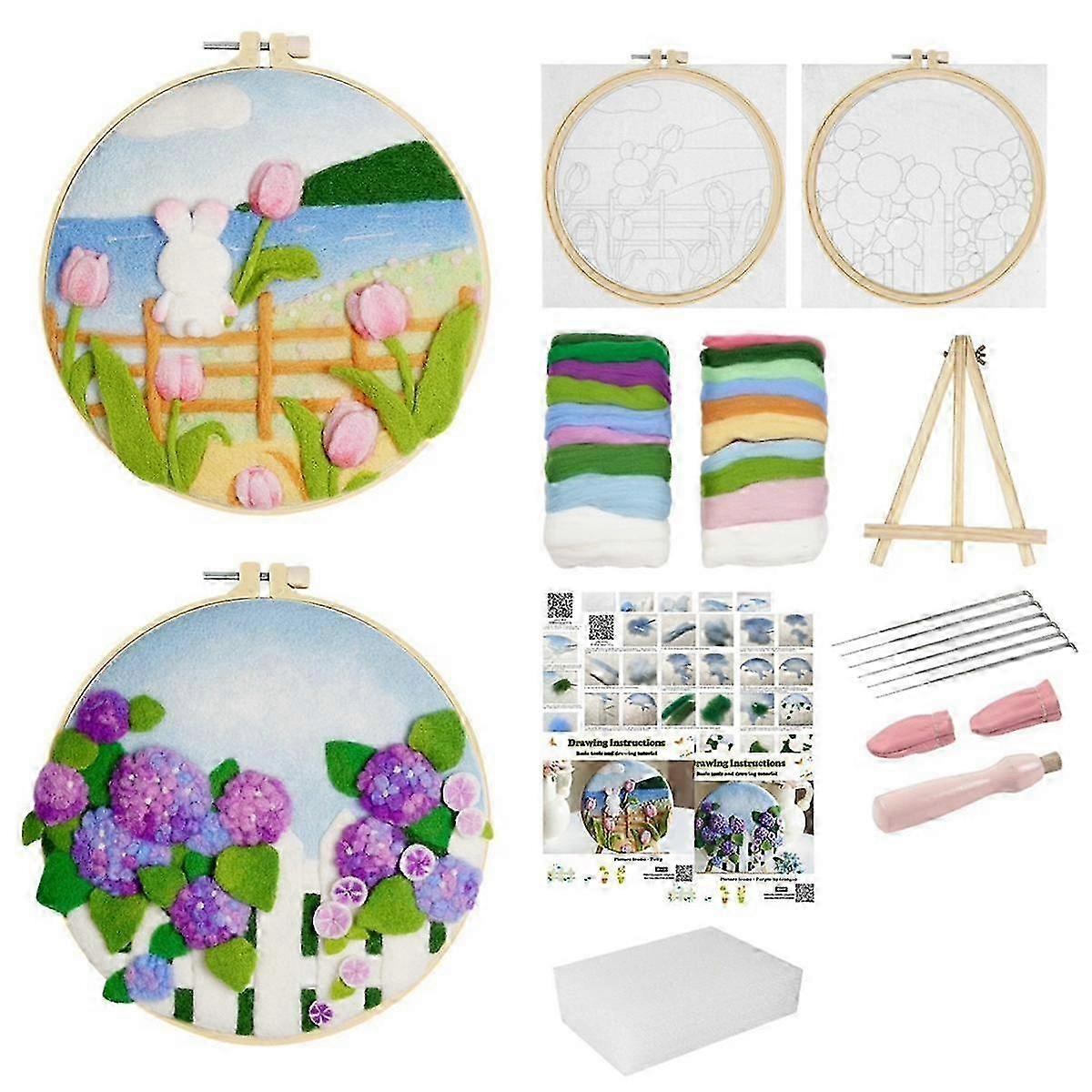 Needle Felt Set,needle Felt Supplies For Beginners,with Felt Needle,picture Frame Foam Pad,felt Cloth And Instructions