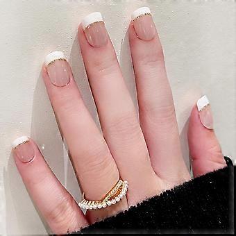 Women Translucent Fake Nails Thin Full Cover Nail Ornament  Glue Models