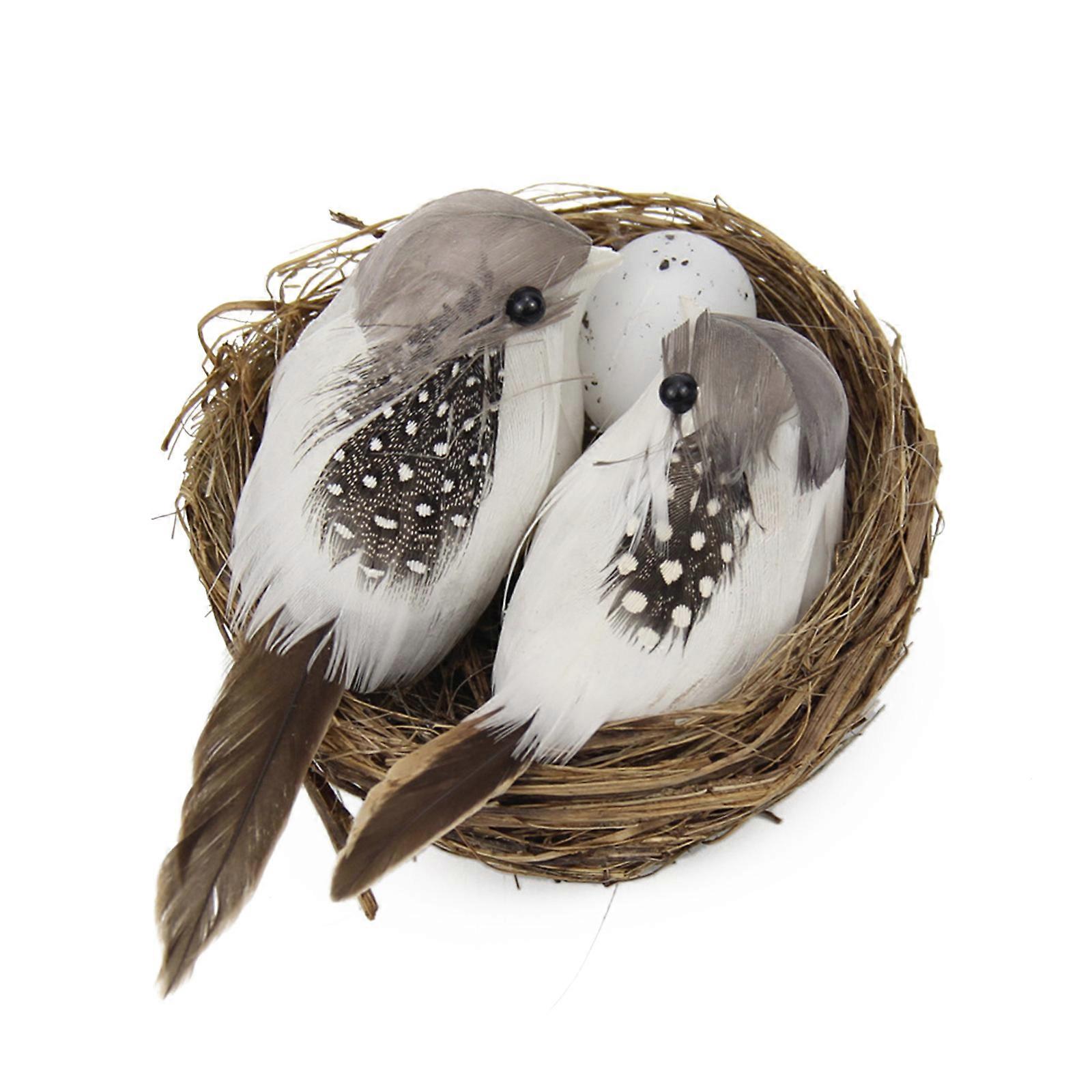 Decorative Artificial Feathered Birds with Eggs for Garden Home
