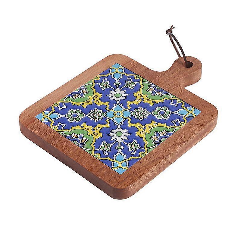 Solid wood retro ceramic tile dining mat, creative table mat, heat-resistant sand pot mat, large pot mat