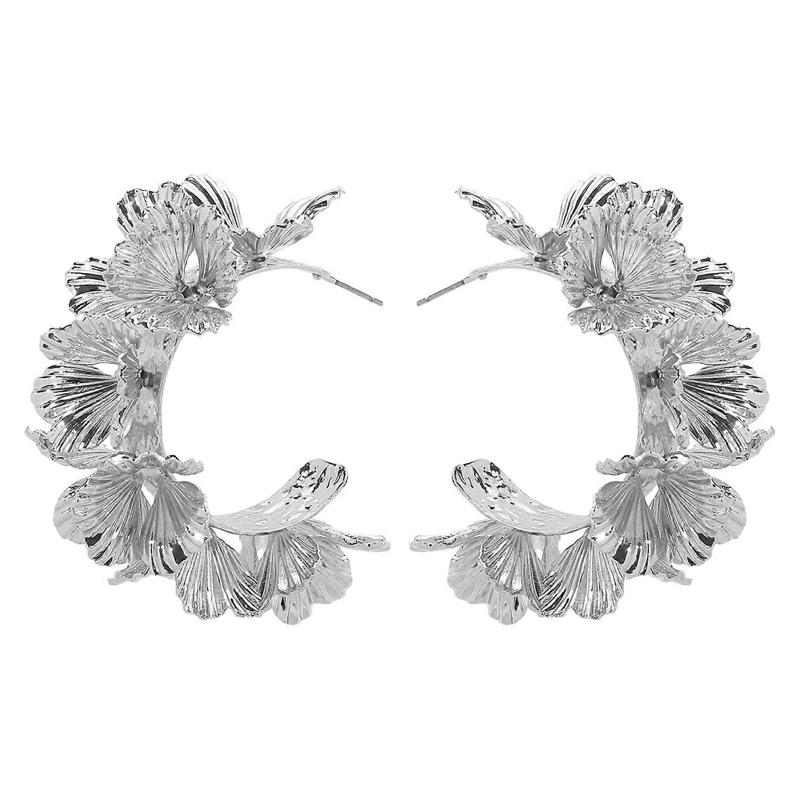 Unique C Shape Designs Fleur Boucles d’oreilles pour les femmes Portable Or et Argent Hoop Confortable Porter Déclaration Pièces blanc k