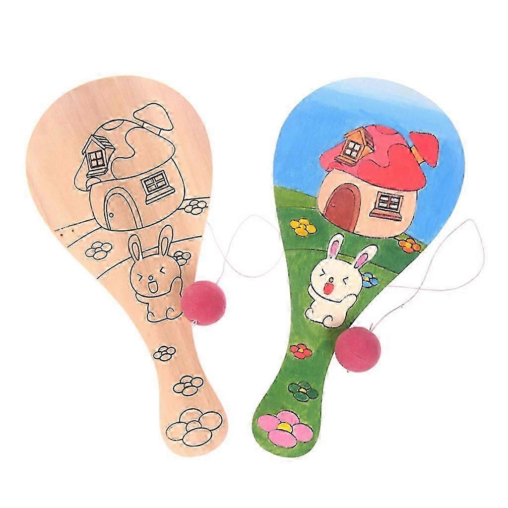 1PC Brain Developmental Mini Hand Painting Racket for Baby Toddlers Wooden Racket Educational Preschool Paddle Ball Toys
