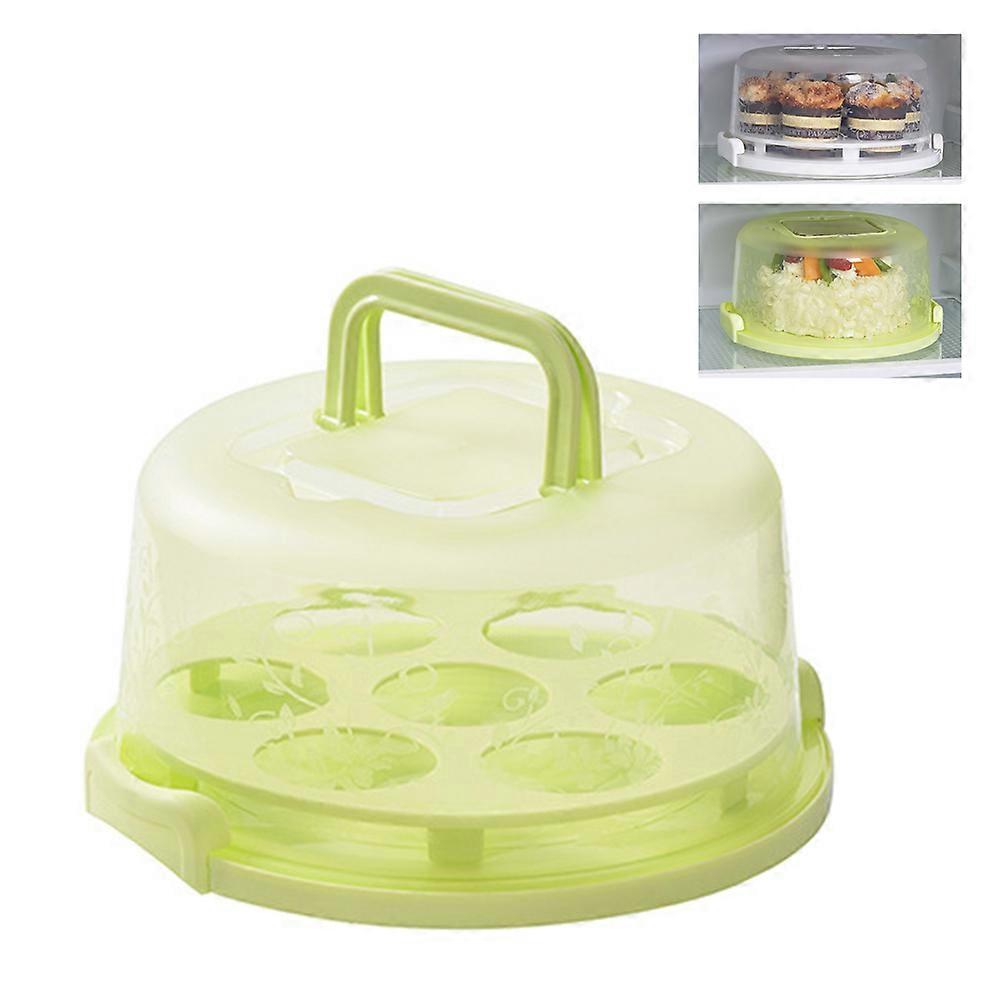 Cake Carrier Cover, Portable Cake Cupcake Carrier with Lid and Handle Round Cake Container(green)