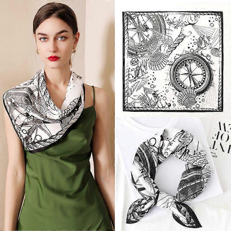 Women's Silk Touch Scarf Medium Square Satin Bandana Gift For Girlfriend,Mother-Black