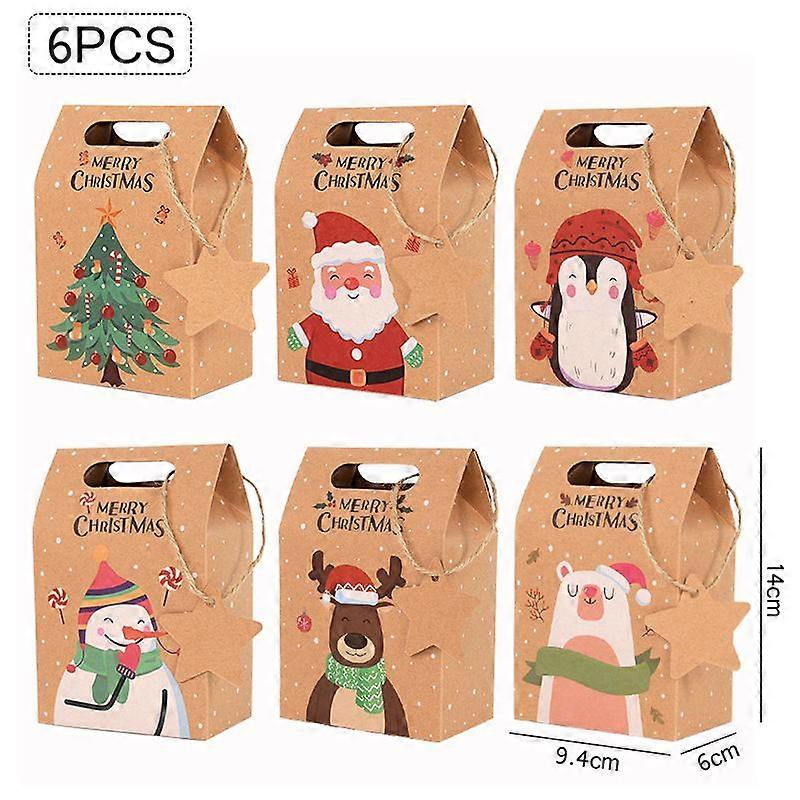 タグ付き6ピースメリークリスマスキャンディーギフトボックスクラフト紙クッキーギフトパッキングバッグ2023クリスマスパーティーホームデコレーション新年2024