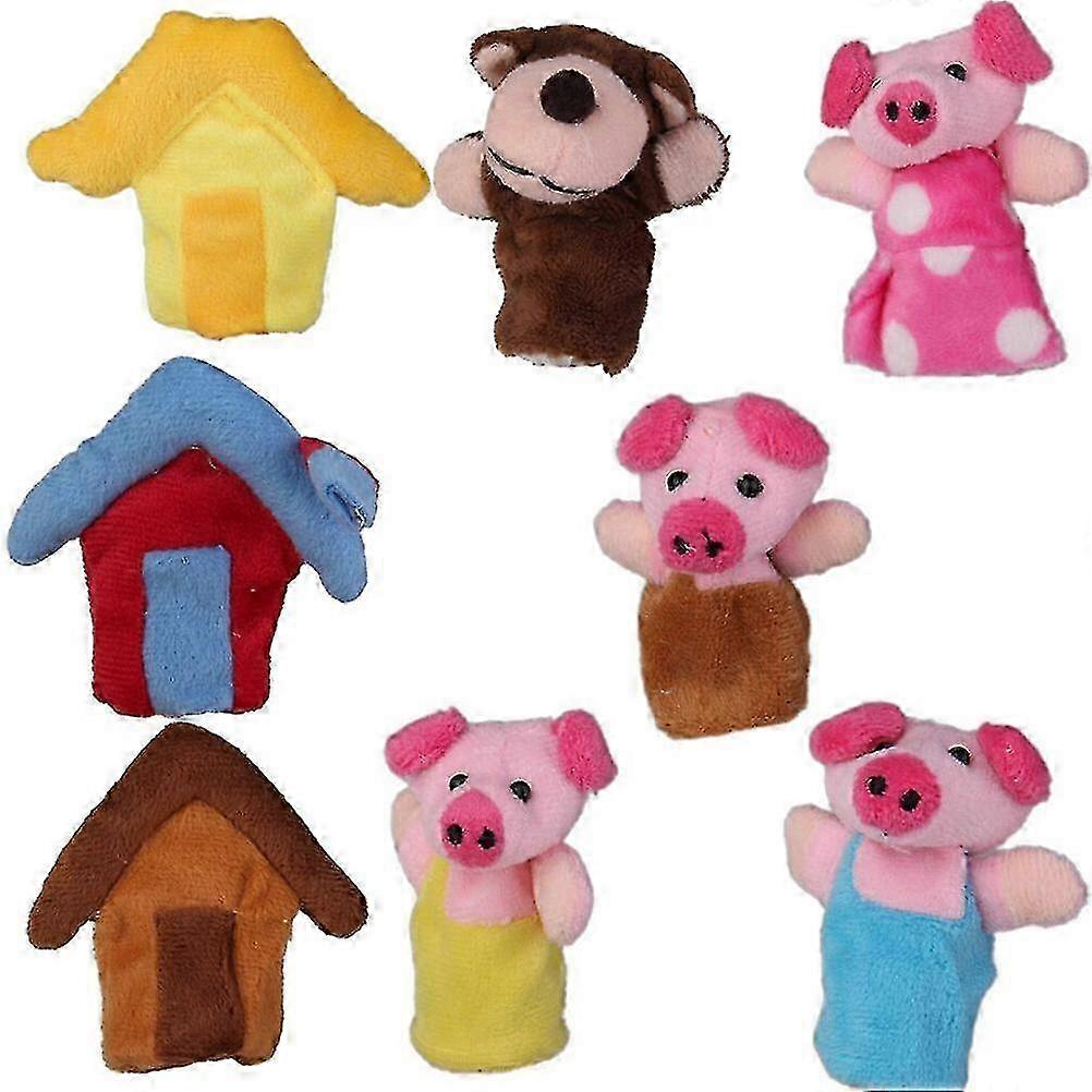8pcs Plush Finger Puppets Story The 3 Little Pigs
