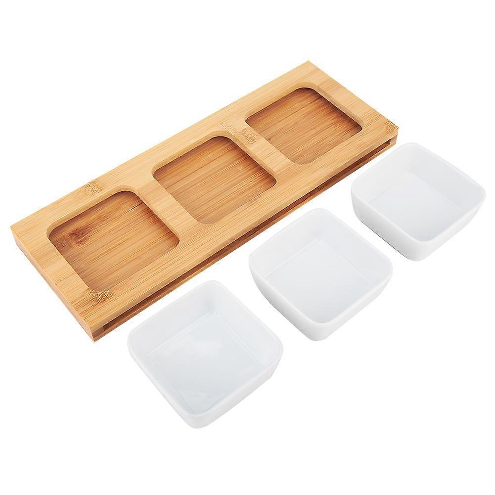 Ceramic Appetizer Serving Plate with Bamboo Tray for Fruits Nuts Desserts