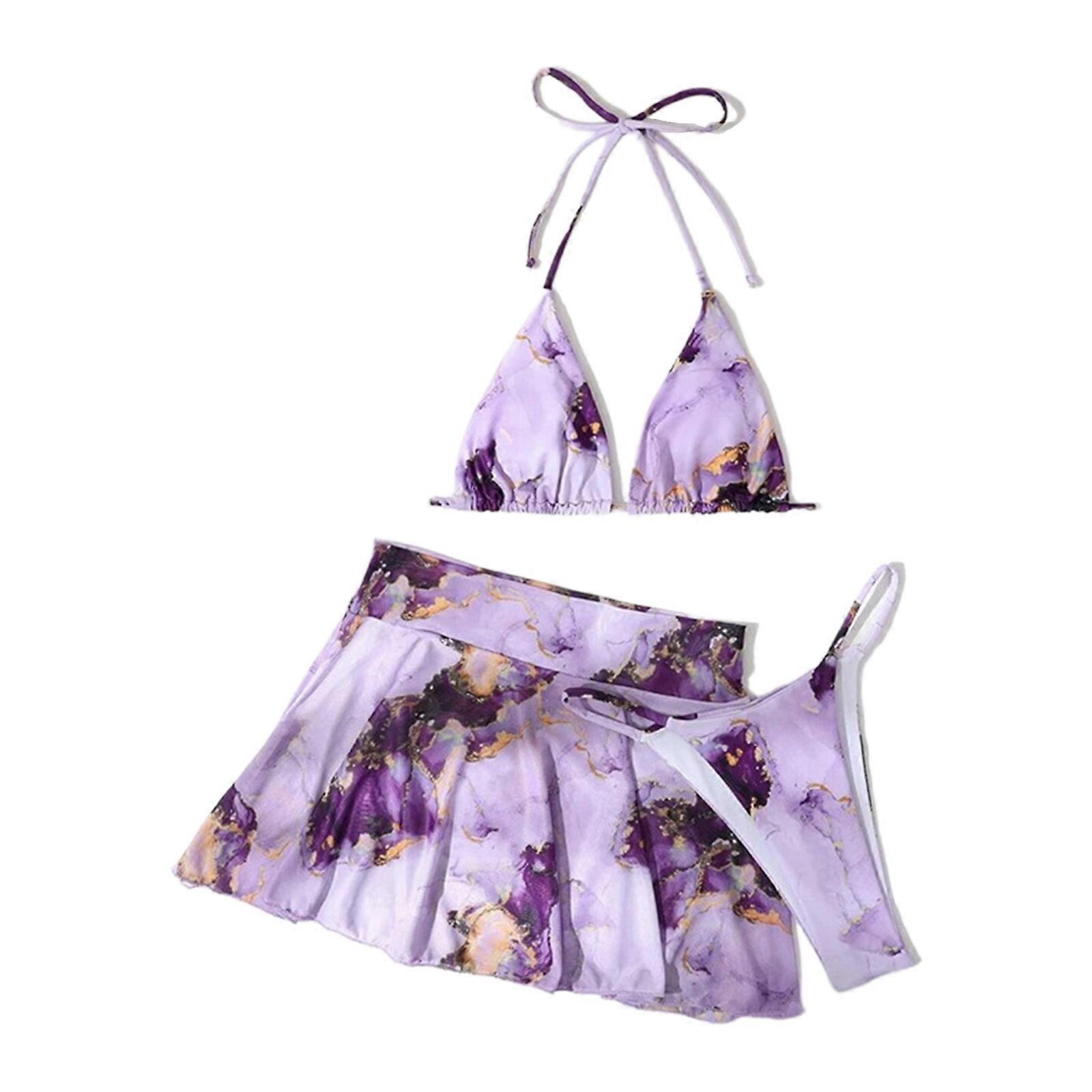 Maillot de bain 3 pièces pour femme, confortable, imprimé, tendance, noué, push-up, cache-cœur, vêtements de plage, ensemble bikini froncé, C M