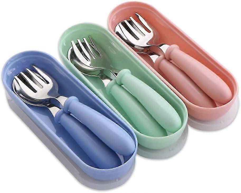 Baby Fork And Spoon 3 Set, With Travel Safe Carry Case For Kids