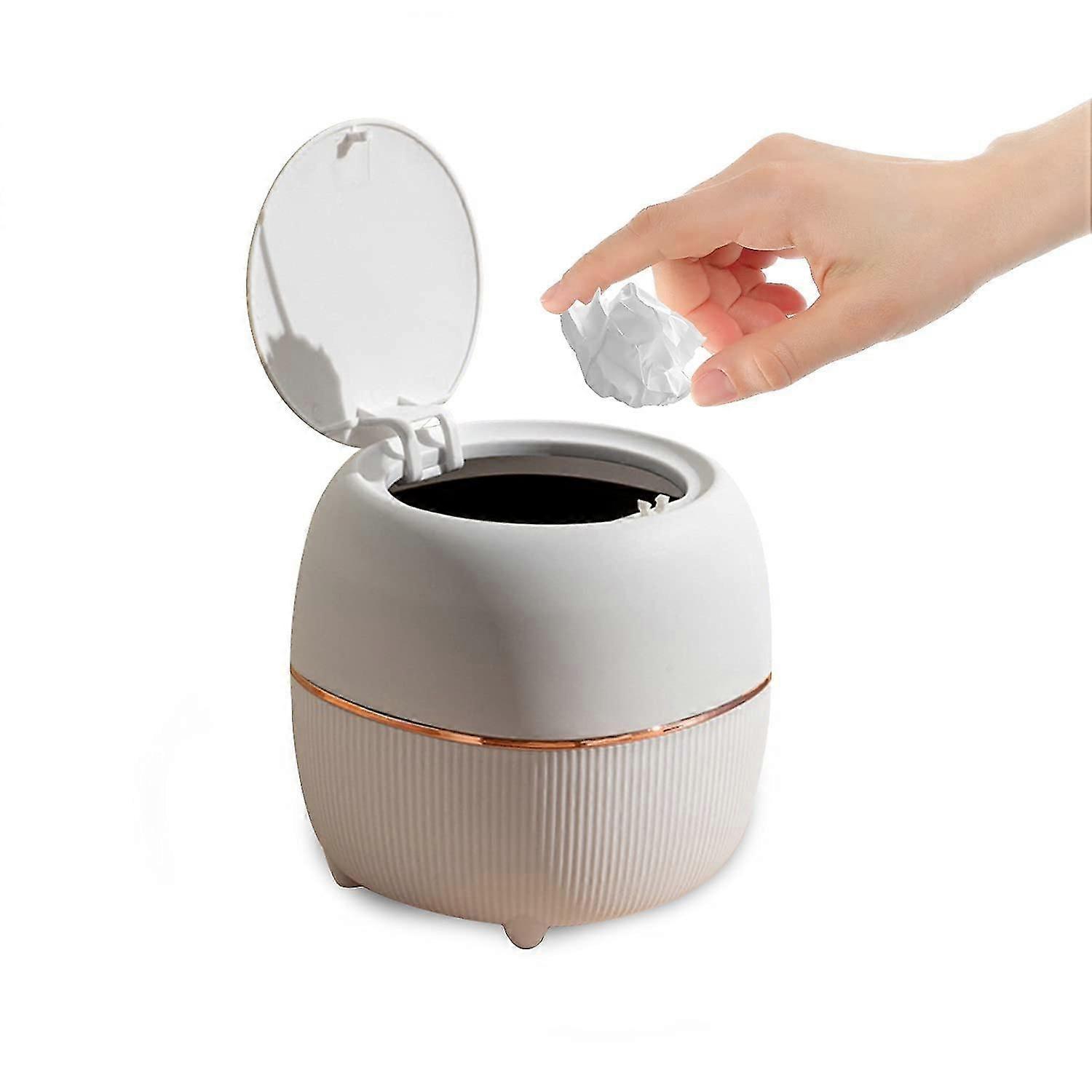 Mini Desktop Waste Bin,round Press-type Trash Bin With Lid,plastic Small Garbage