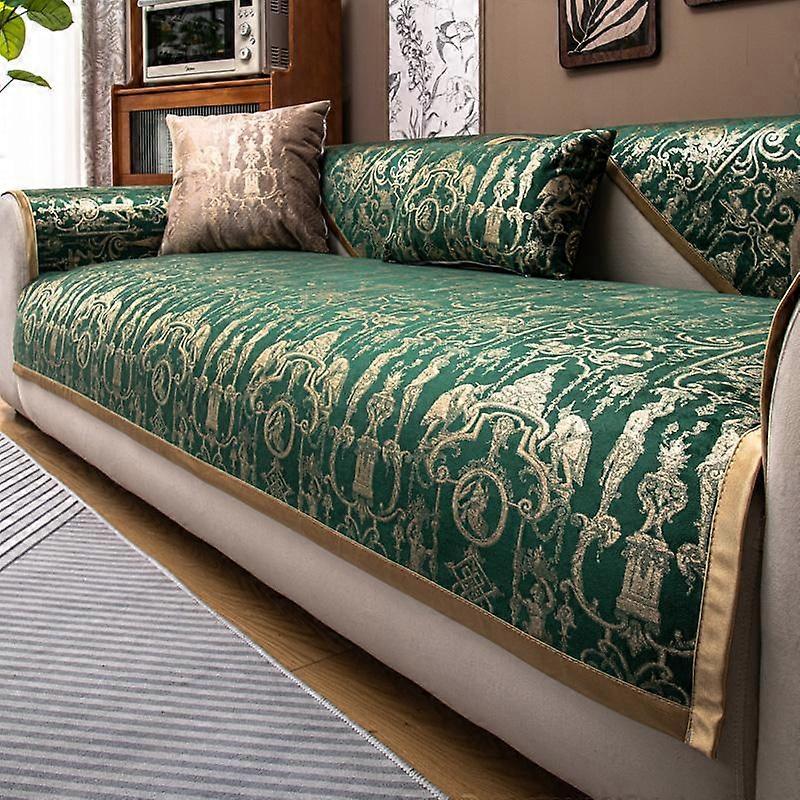 Etnisk stil bronsfärgad sammetssofföverdrag vattenavvisande soffsitsöverdrag fyra årstider för vardagsrum halkfri soffhandduk