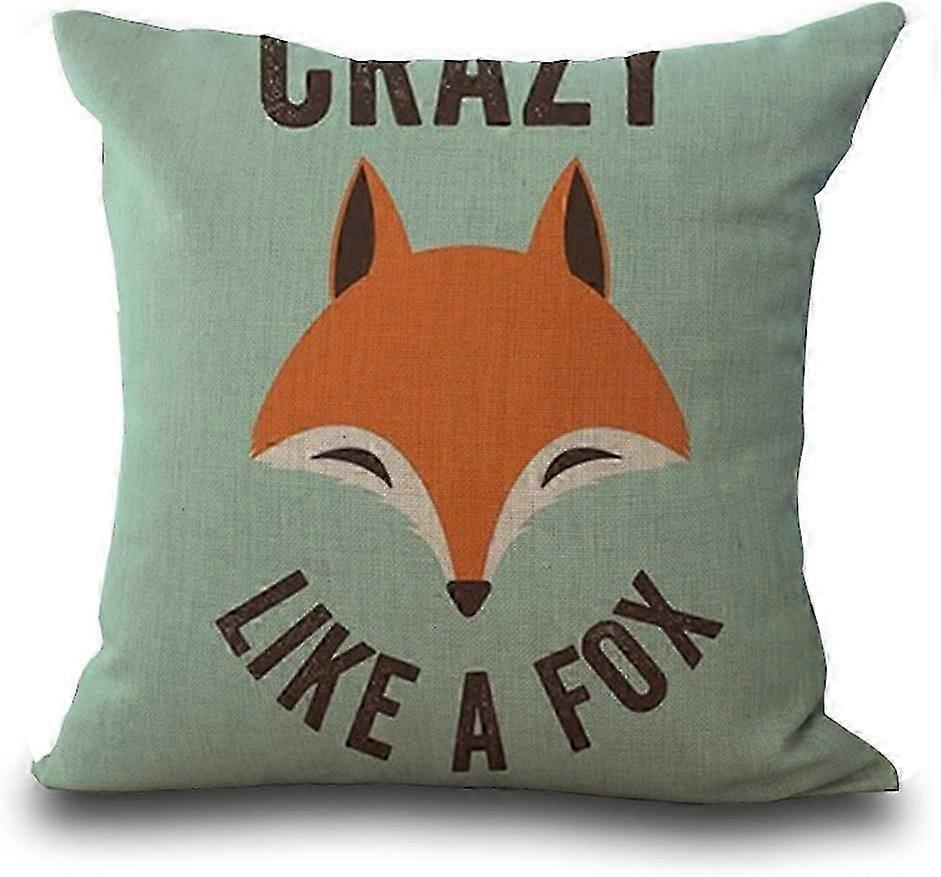 Kuddfodral (45 cm x 45 cm) Handmålad tecknad räv grå beige soffa kudde bomull linne