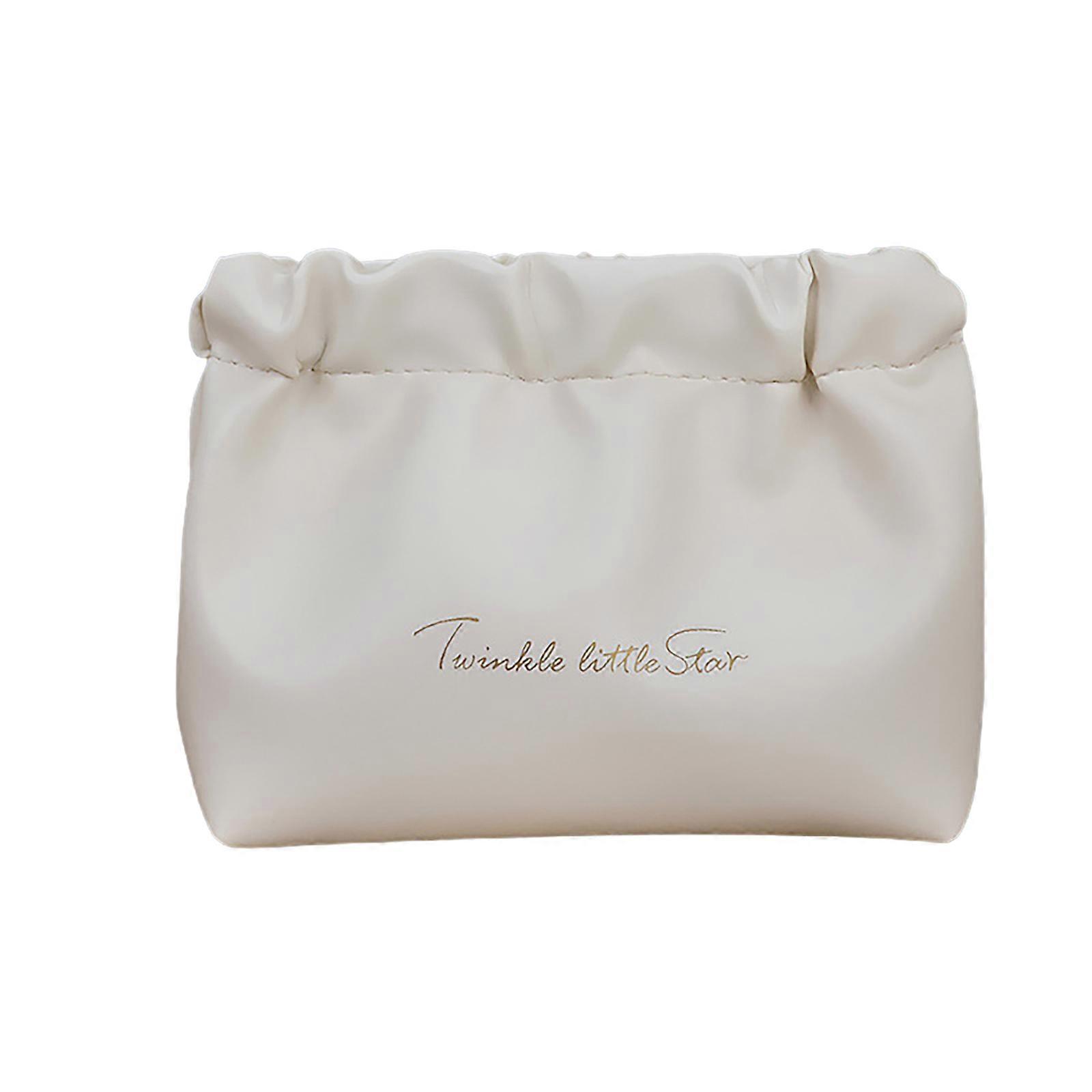 Luxury Cosmetic Bag PU With Pleated Designs In Multiple Colors For Travel And Daily Use Essential Accesories Organized Milk apricot white small