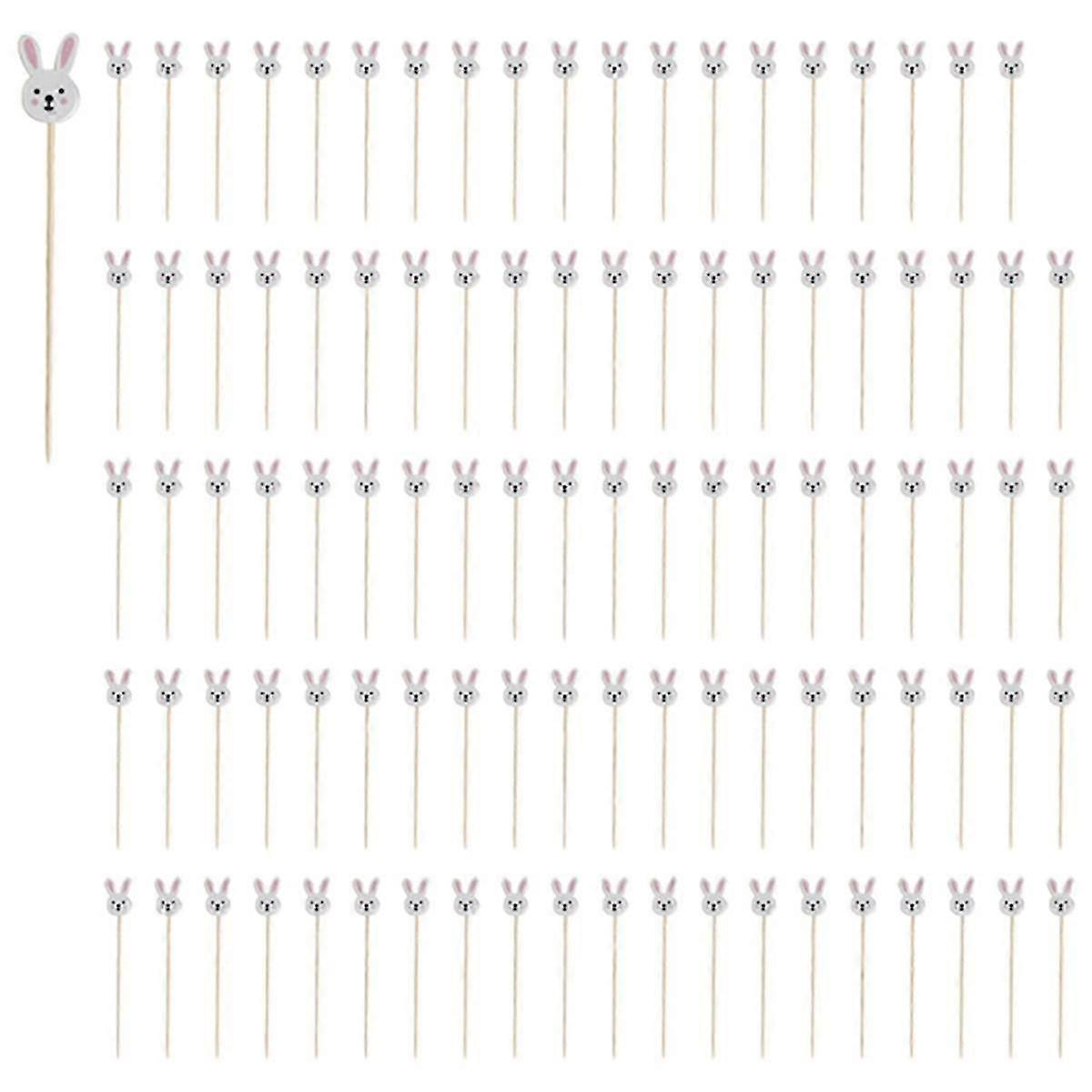 100Pcs Easter Disposable Bamboo Skewers Rabbit Easter Eggs Fruit Fork Food Picks Sandwich Buffet St